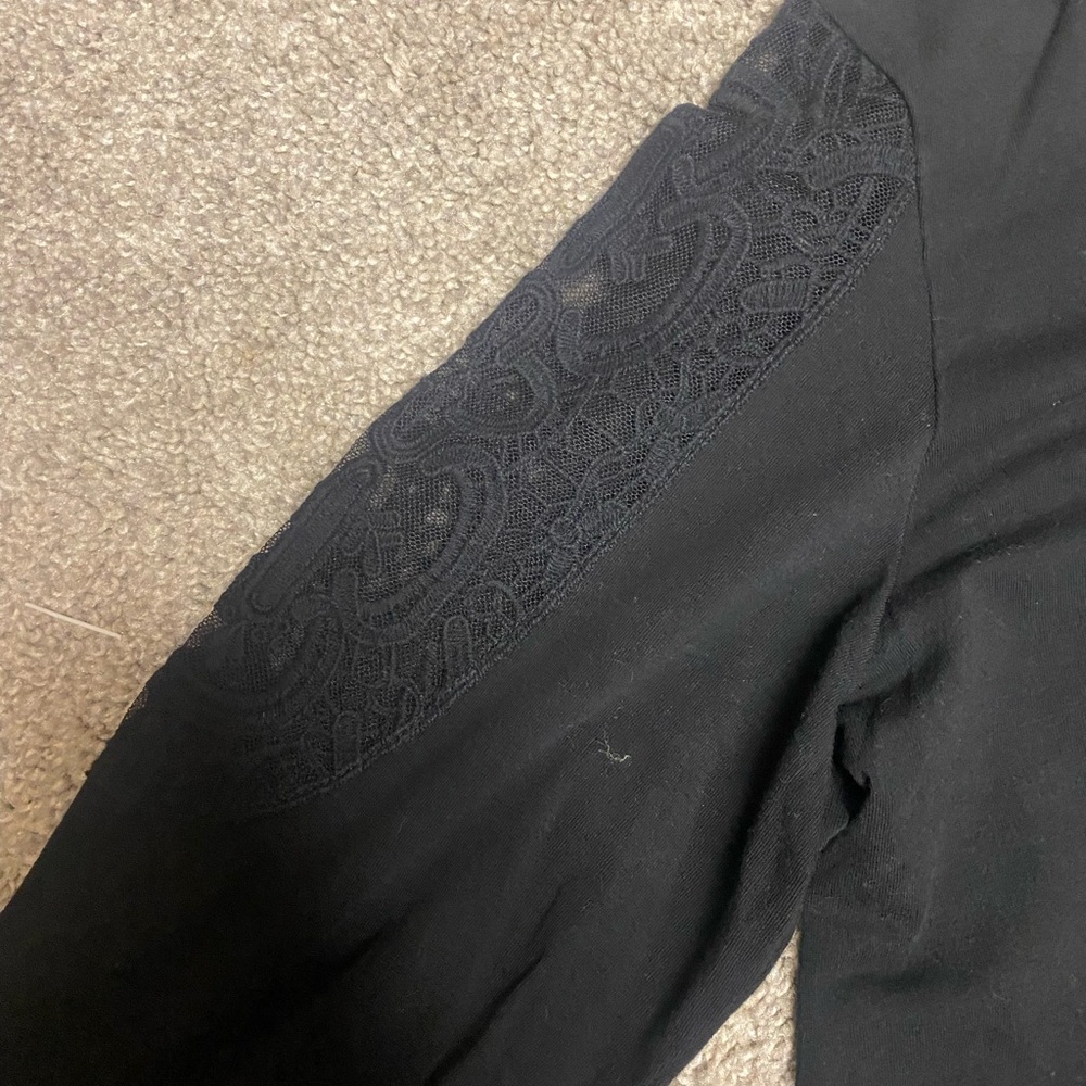 Women's Black Top with Lace Sleeve Detail - Picture 3 of 3
